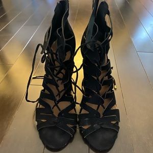 Black strappy block heels